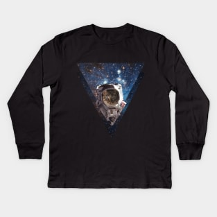 Astronaut Space Cat in Galaxy Kids Long Sleeve T-Shirt